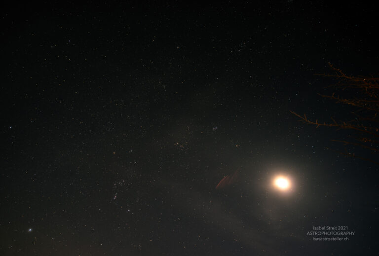 Mond, Mars, Plejaden,Taurus, Orion, Sirius